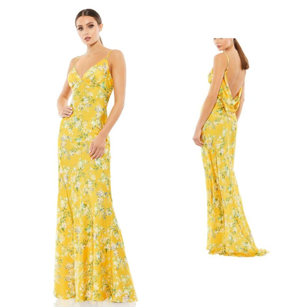 Mac Duggal 55396 Cowl Back Floral Print Dress Size 0